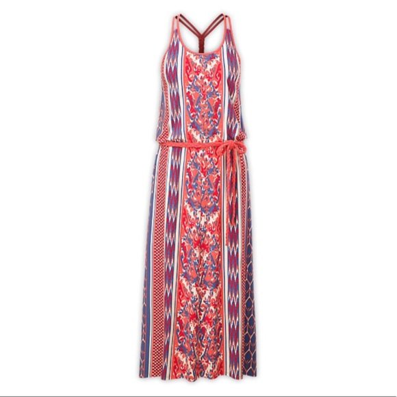 North Face Nicolette Maxi Dress, Coral and Blue Ikat Pattern - Picture 1 of 7